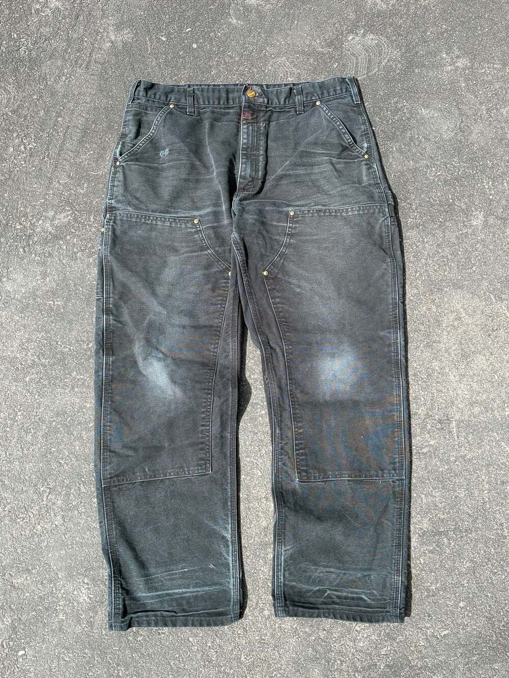 Carhartt Vintage Faded Black Double Knee Work Pants Dungarees